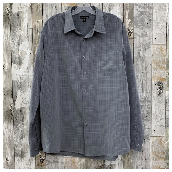 #07 George Steel Gray Tartan Plaid Collared Button Down Shirt Casual Top Large - Picture 1 of 2